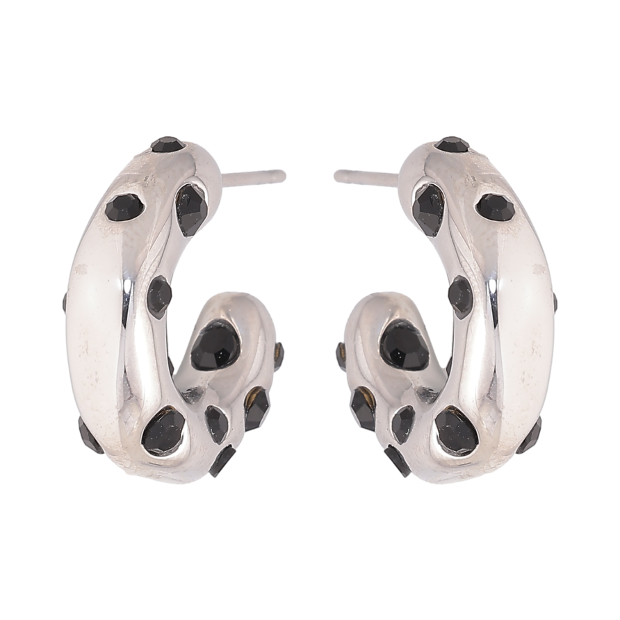 Сережки Нержавіюча сталь пусети "Дуги із чорними кристалами" фото №1