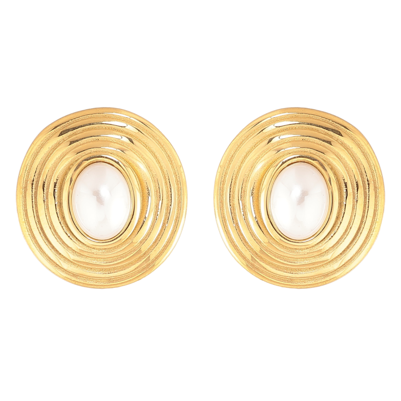 Сережки Нержавіюча сталь пусети "Візерунок з перлинами" фото №1