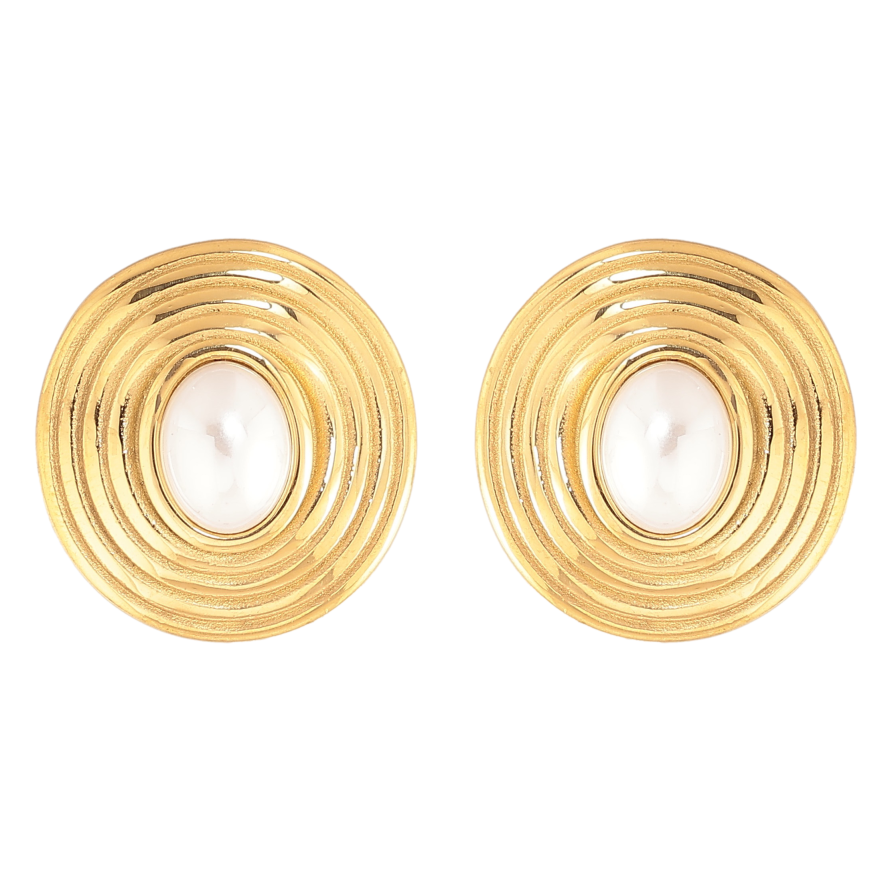 Сережки Нержавіюча сталь пусети "Візерунок з перлинами" фото №1