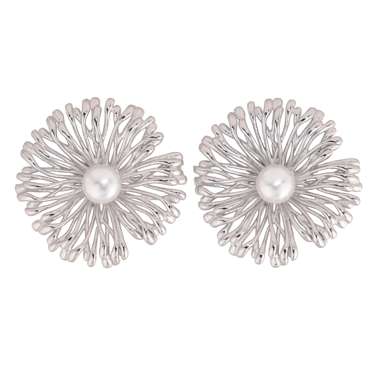 Сережки Нержавіюча сталь пусети "Квіточки з перлинами" фото №17