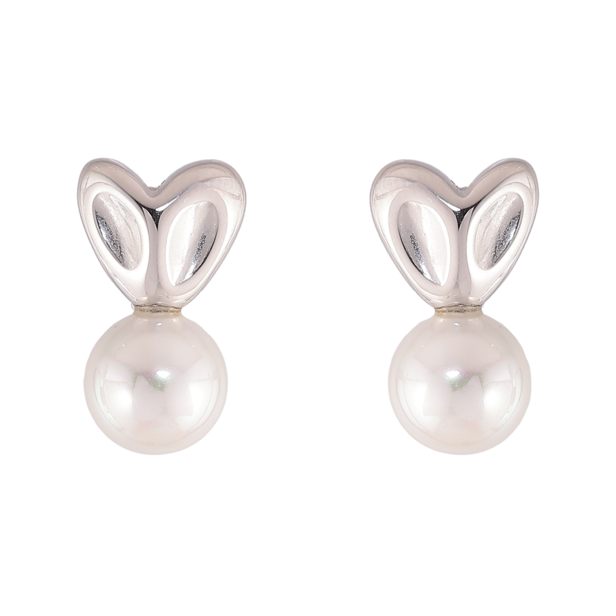 Сережки Нержавіюча сталь пусети "Сердечки з перлинами" фото №1