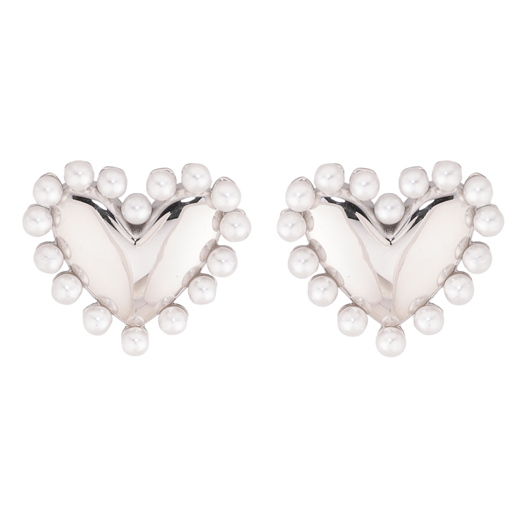 Сережки Нержавіюча сталь пусети "Сердечка з перлинами" фото №15