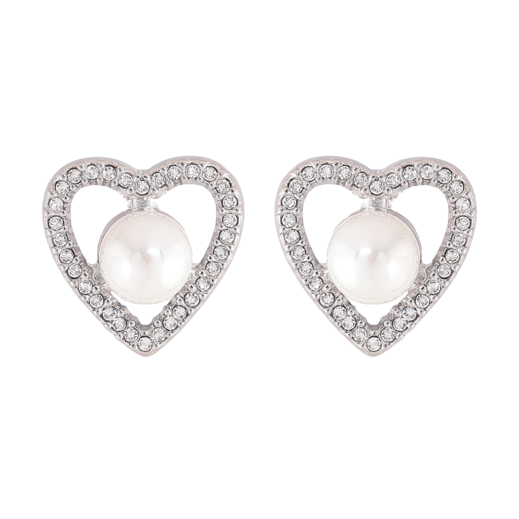 Сережки Нержавіюча сталь пусети "Сердечки з перлинами" фото №5