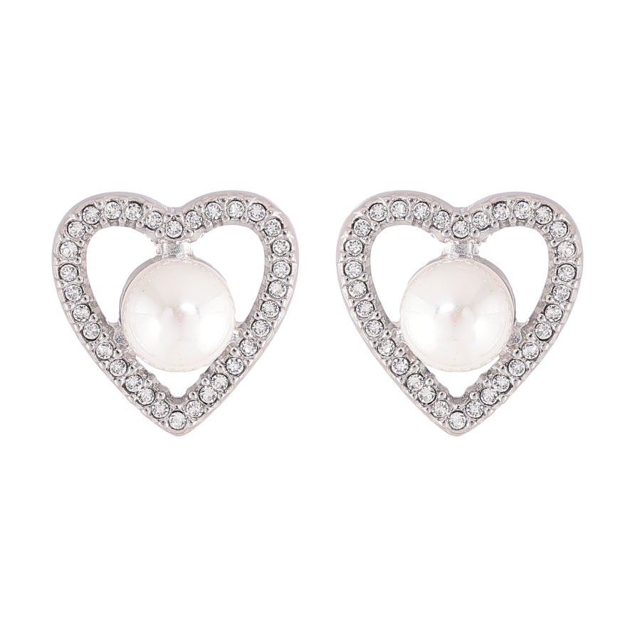 Сережки Нержавіюча сталь пусети "Сердечки з перлинами" фото №1
