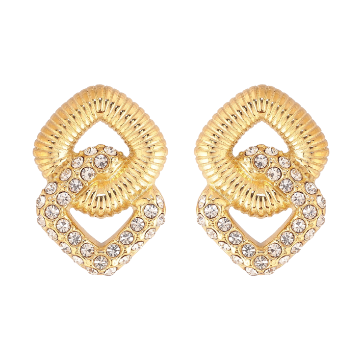 Серьги Нержавеющая сталь пусеты "Ромбовый узор с кристаллами" фото №4