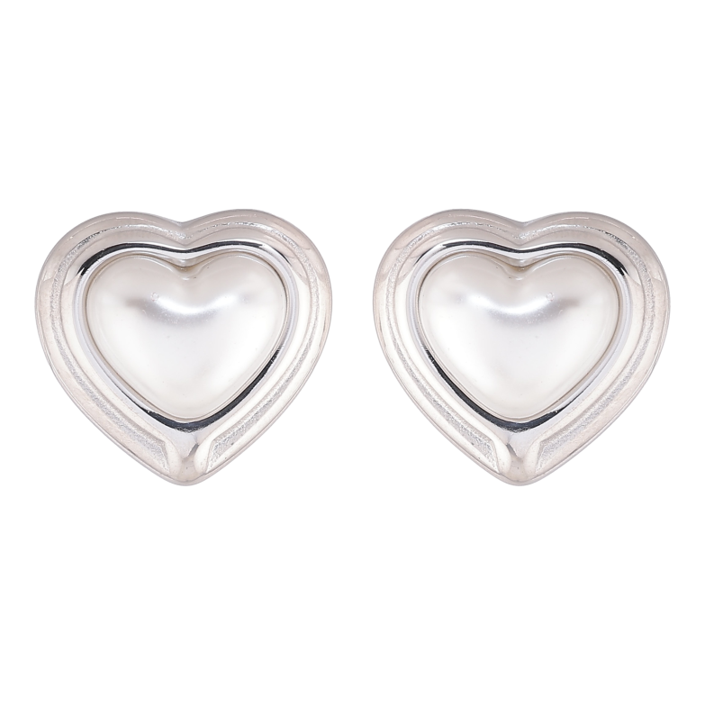 Сережки Нержавіюча сталь пусети "Сердечка з перлинними вставками" фото №1