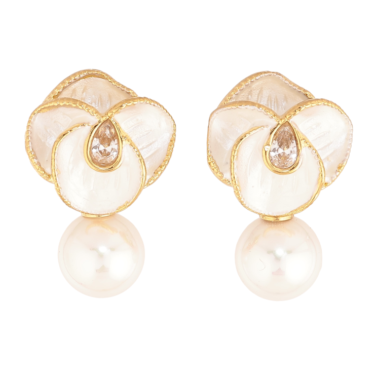 Серьги Нержавеющая сталь пусеты "Цветочки с жемчужинами" фото №22