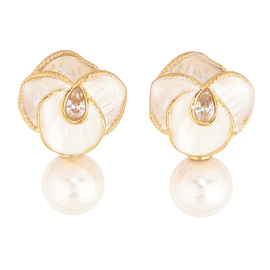 Серьги Нержавеющая сталь пусеты "Цветочки с жемчужинами" фото №1