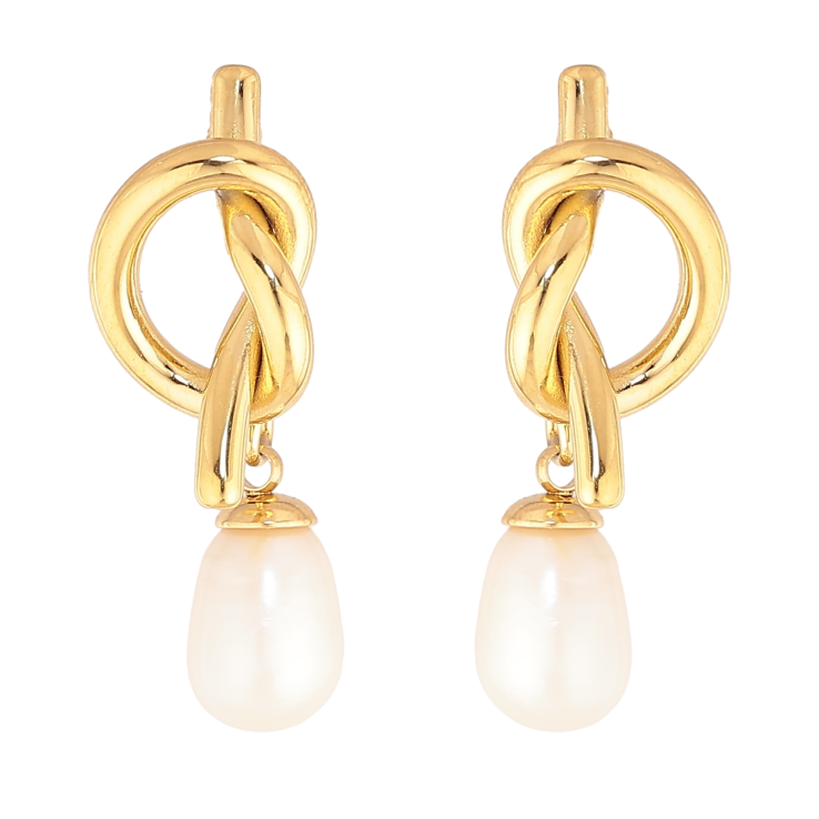 Серьги Нержавеющая сталь пусеты "Узелки с жемчужинами" фото №2