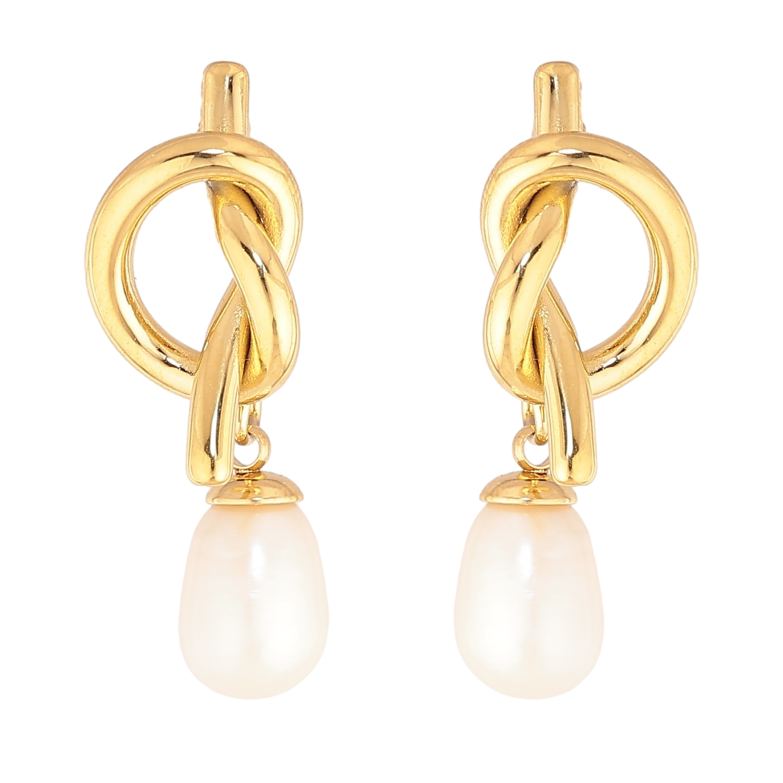 Сережки Нержавіюча сталь пусети "Вузлики з перлинами" фото №1