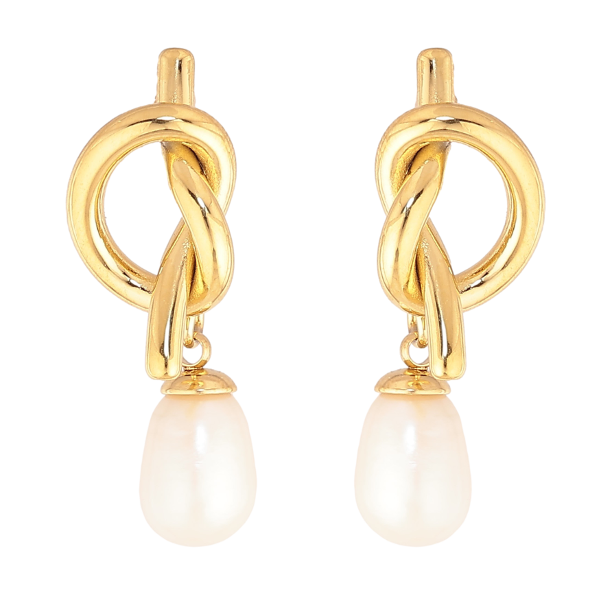 Серьги Нержавеющая сталь пусеты "Узелки с жемчужинами" фото №1