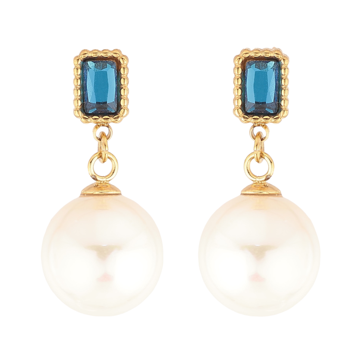 Сережки Нержавіюча сталь пусети "Перлинні підвіски з синіми кристалами" фото №25 Сережки Нержавіюча сталь пусети "Перлинні підвіски з синіми кристалами" фото №25