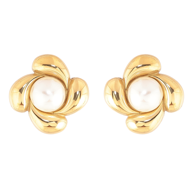 Сережки Нержавіюча сталь пусети "Квіточки з перлинами" фото №1