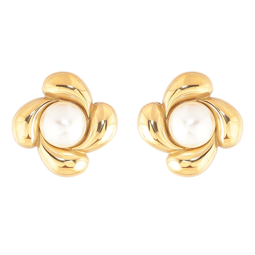 Сережки Нержавіюча сталь пусети "Квіточки з перлинами" фото №1