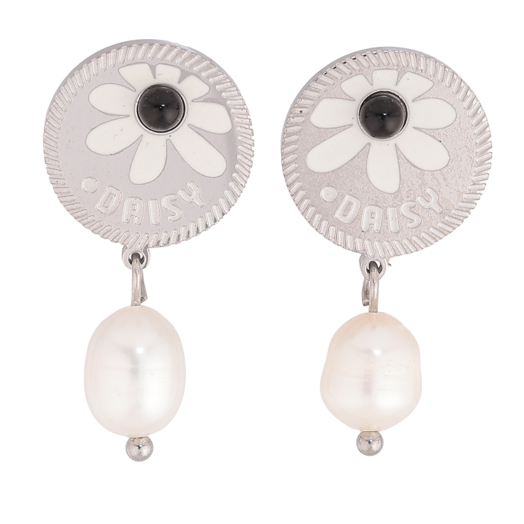 Сережки Нержавіюча сталь пусети "Перлинні підвіски з квітковим візерунком" фото №21