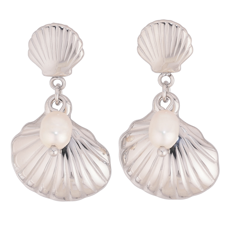 Сережки Нержавіюча сталь пусети "Підвіски ракушки з перлинами" фото №11