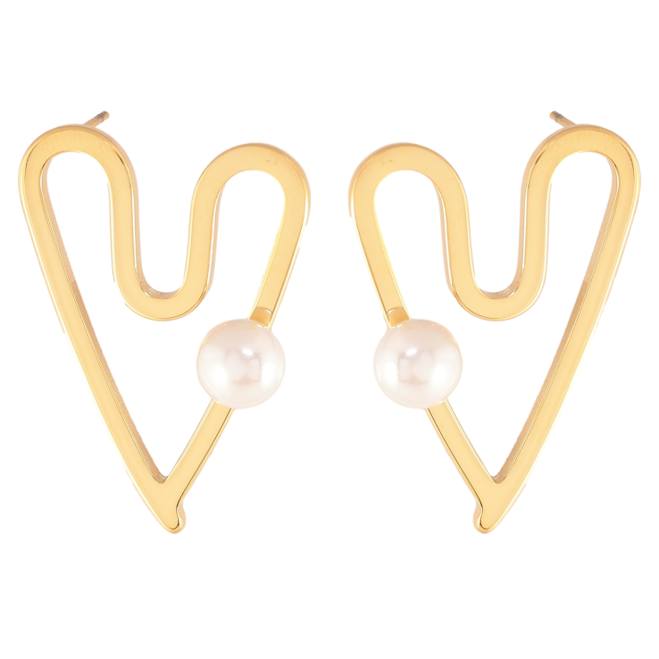 Сережки Нержавіюча сталь пусети "Сердечки з перлинами" фото №2 Сережки Нержавіюча сталь пусети "Сердечки з перлинами" фото №2