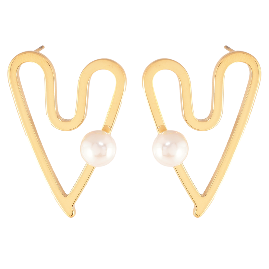 Сережки Нержавіюча сталь пусети "Сердечки з перлинами" фото №1