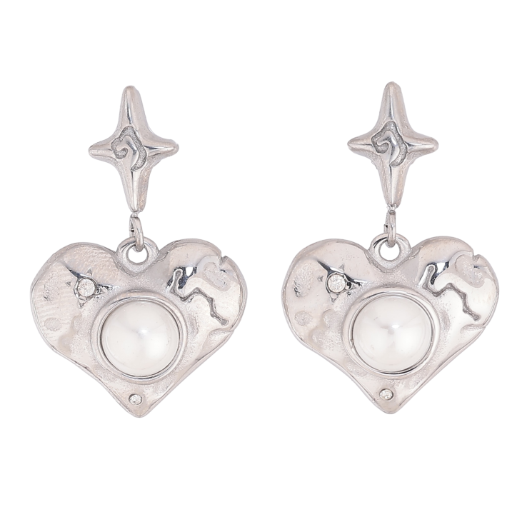 Сережки Нержавіюча сталь пусети "Підвіски серця з перлинами" фото №9