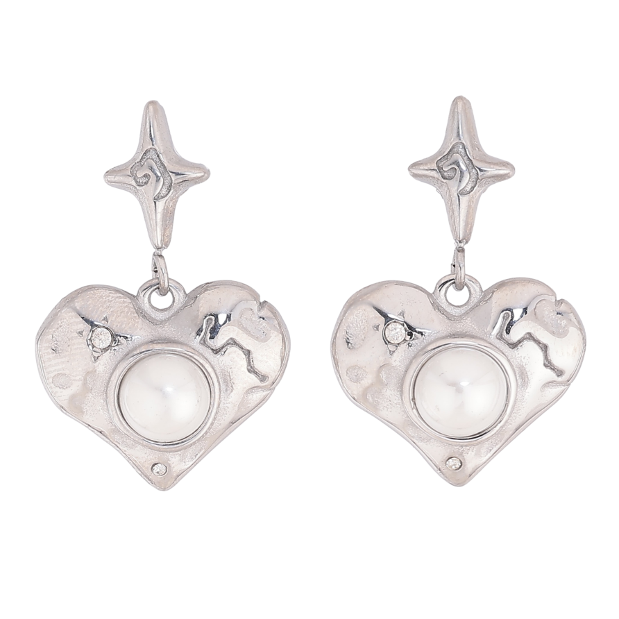 Сережки Нержавіюча сталь пусети "Підвіски серця з перлинами" фото №1