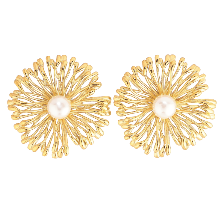 Сережки Нержавіюча сталь пусети "Квіточки з перлинами" фото №6 Сережки Нержавіюча сталь пусети "Квіточки з перлинами" фото №6