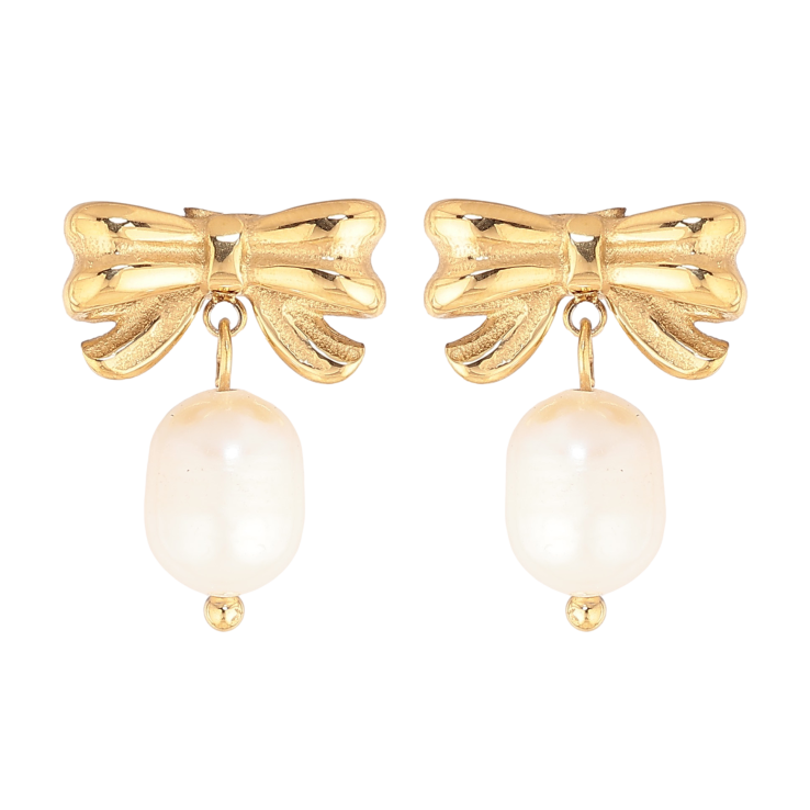 Серьги Нержавеющая сталь пусеты "Банты с жемчужинами" фото №13