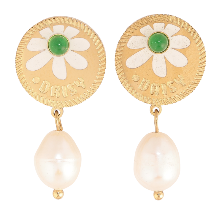 Сережки Нержавіюча сталь пусети "Перлинні підвіски з квітковим візерунком" фото №8 Сережки Нержавіюча сталь пусети "Перлинні підвіски з квітковим візерунком" фото №8