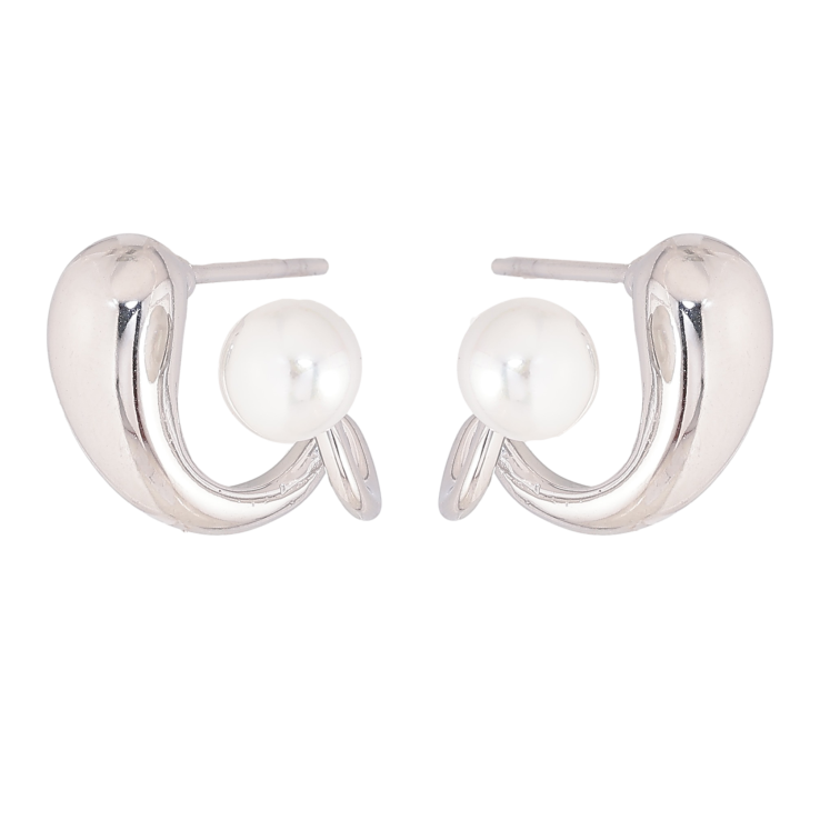 Сережки Нержавіюча сталь пусети "Візерунок з перлинами" фото №3