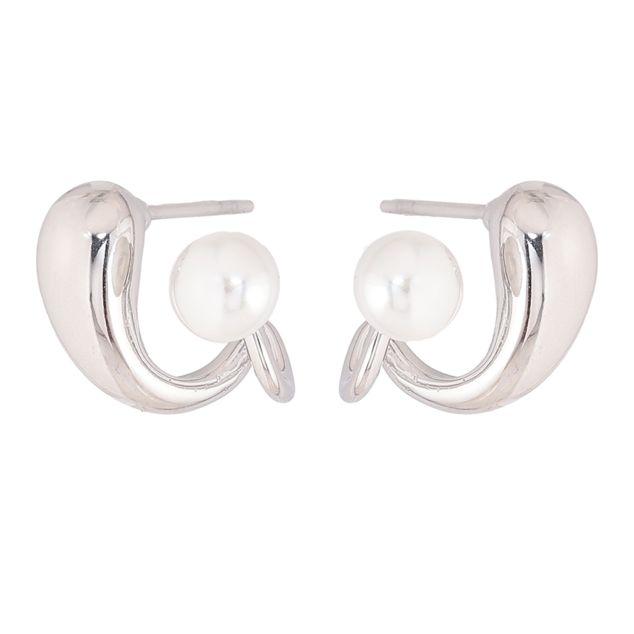 Сережки Нержавіюча сталь пусети "Візерунок з перлинами" фото №1