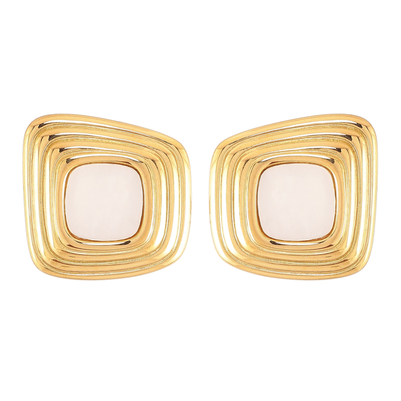 Серьги Нержавеющая сталь пусеты "Узор с перламутровыми вставками" фото №3