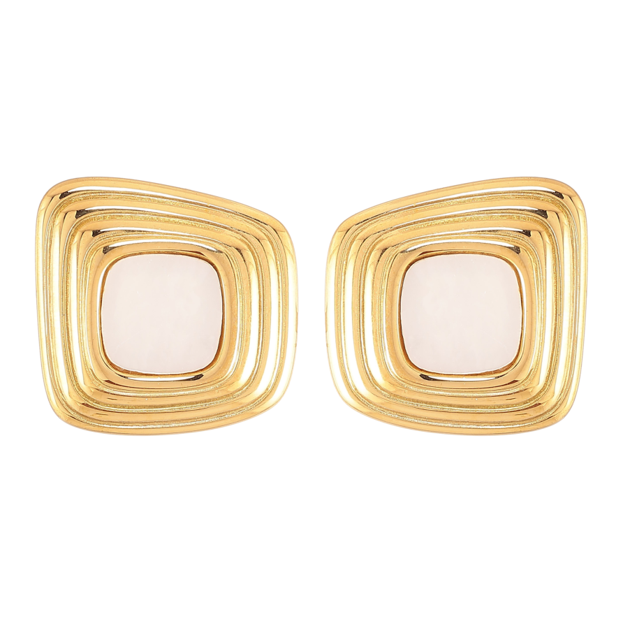 Сережки Нержавіюча сталь пусети "Візерунок з перламутровими вставками" фото №1