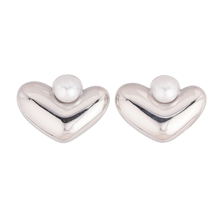 Сережки Нержавіюча сталь пусети "Сердечки з перлинами" фото №22
