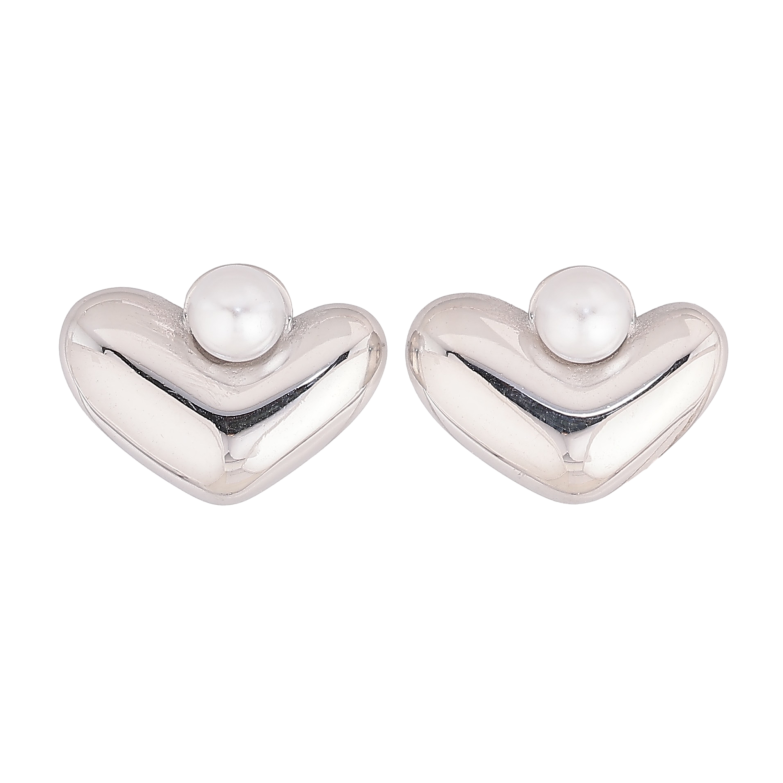 Сережки Нержавіюча сталь пусети "Сердечки з перлинами" фото №1