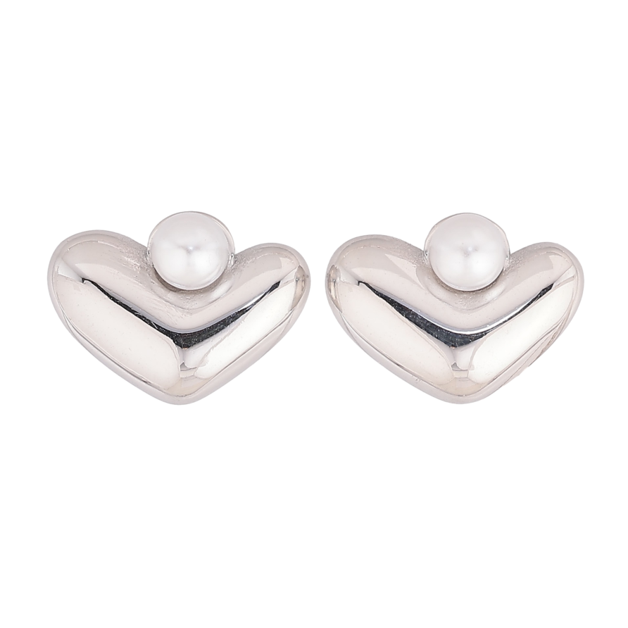 Сережки Нержавіюча сталь пусети "Сердечки з перлинами" фото №1