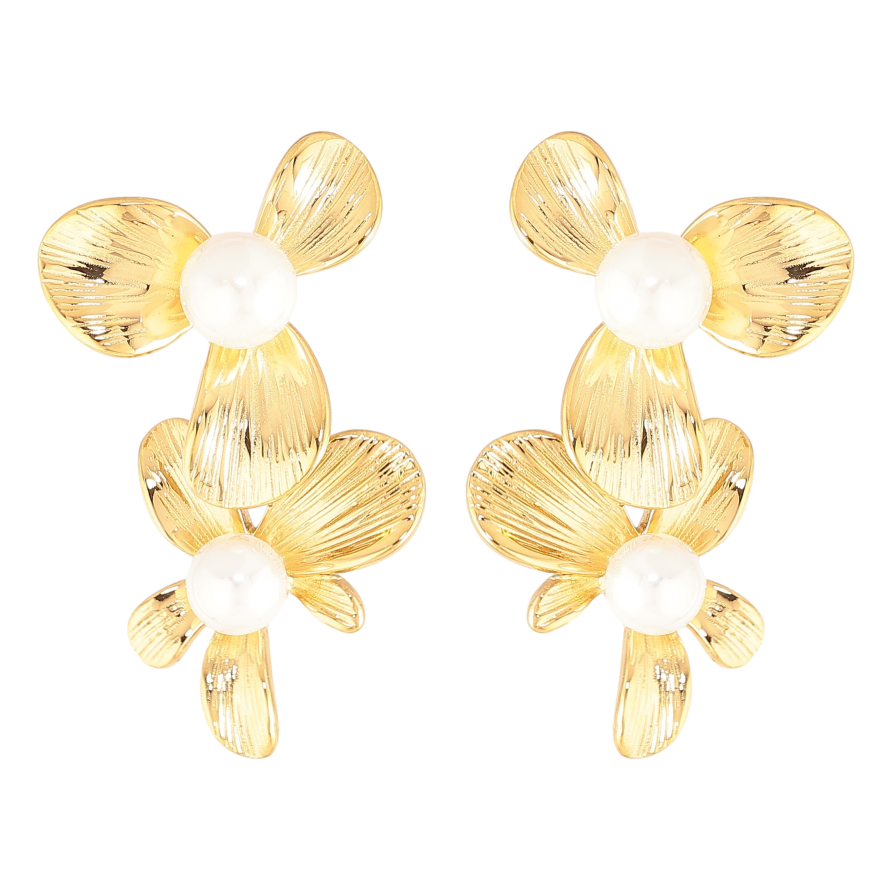 Сережки Нержавіюча сталь пусети "Квіточки з перлинами" фото №1