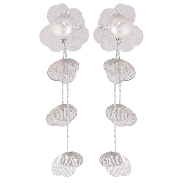 Сережки Нержавіюча сталь пусети "Квіткові підвіски з перлинами" фото №21