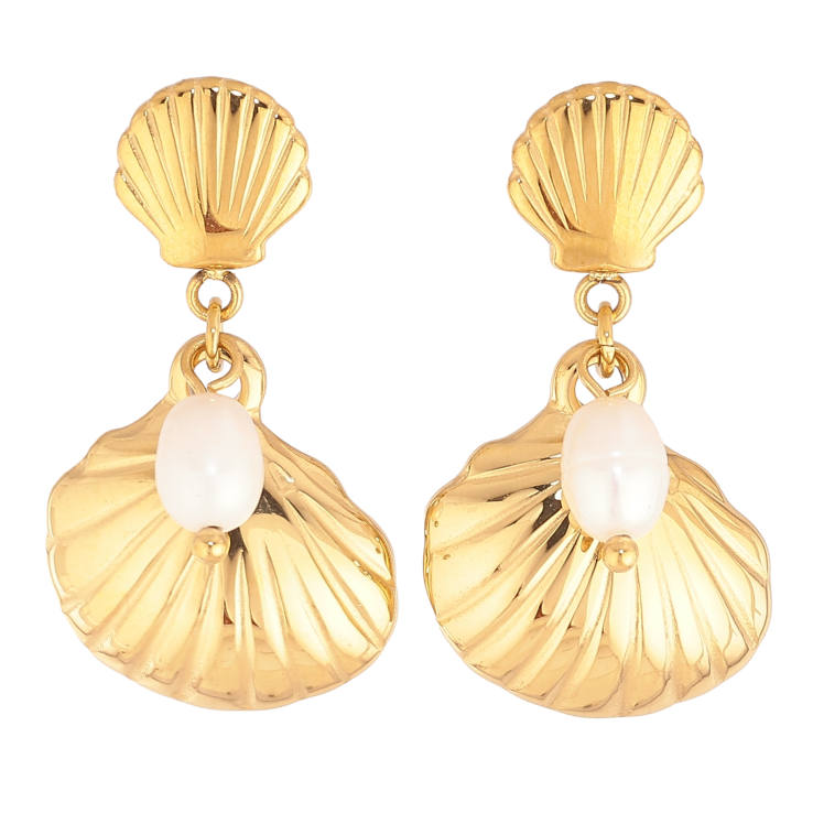 Серьги Нержавеющая сталь пусеты "Подвески ракушки с жемчужинами" фото №24