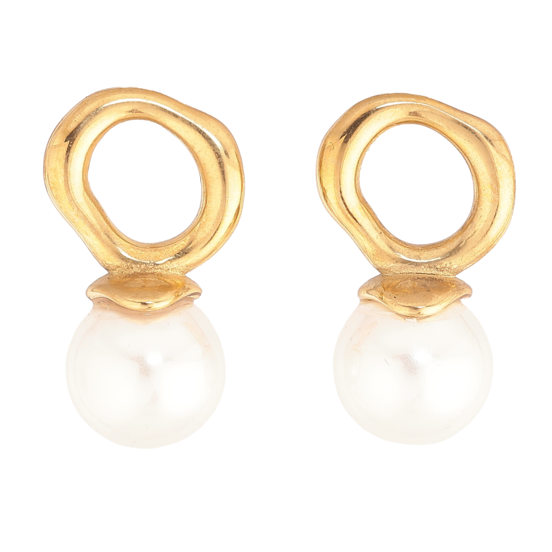 Сережки Нержавіюча сталь пусети "Колечка з перлинами" фото №1 Сережки Нержавіюча сталь пусети "Колечка з перлинами" фото №1