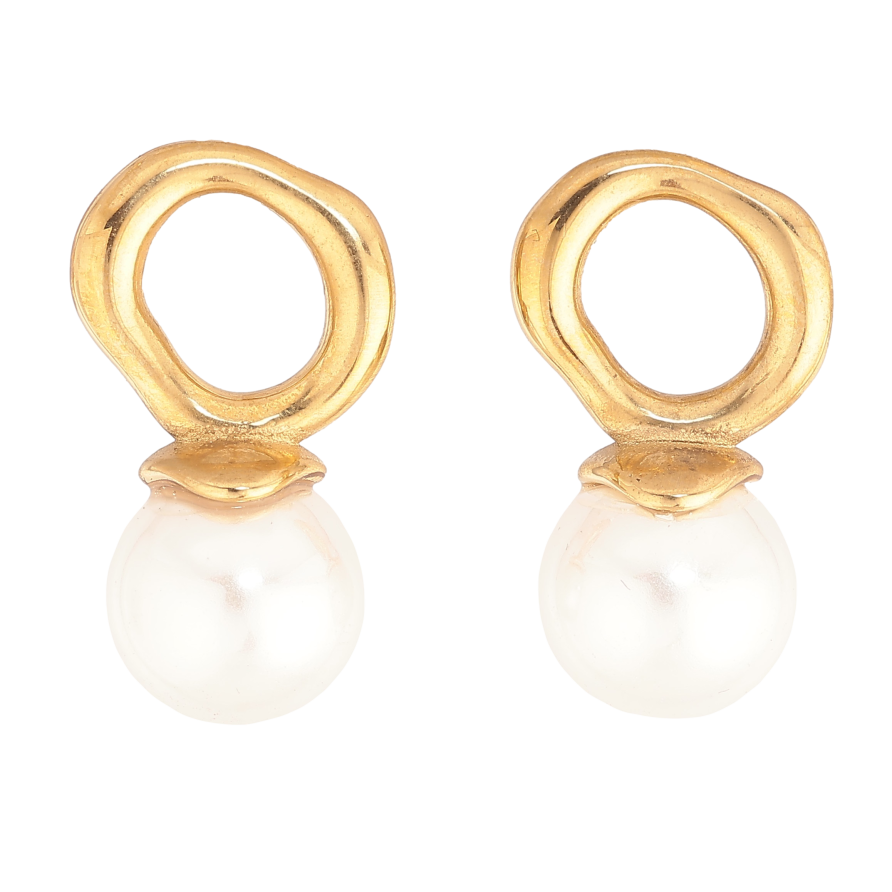 Сережки Нержавіюча сталь пусети "Колечка з перлинами" фото №1