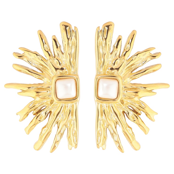 Сережки Нержавіюча сталь пусети "Візерунок з перлинами" фото №4