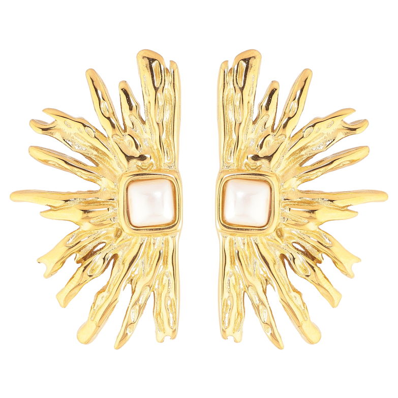 Сережки Нержавіюча сталь пусети "Візерунок з перлинами" фото №1