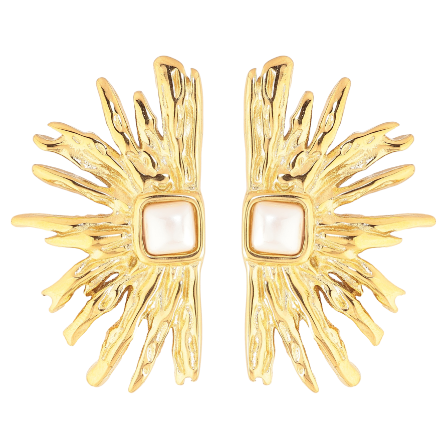 Сережки Нержавіюча сталь пусети "Візерунок з перлинами" фото №1