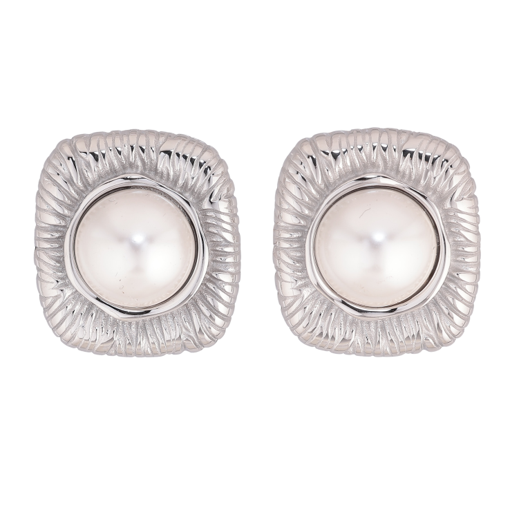 Сережки Нержавіюча сталь пусети "Візерунок з перлинами" фото №15