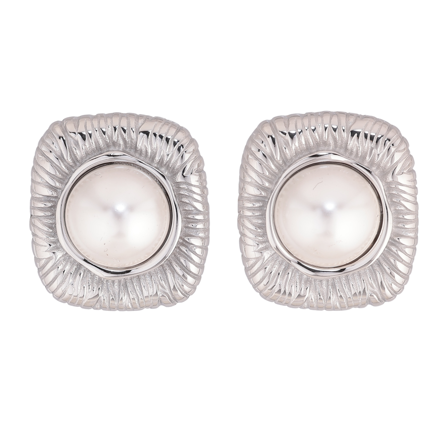 Сережки Нержавіюча сталь пусети "Візерунок з перлинами" фото №1