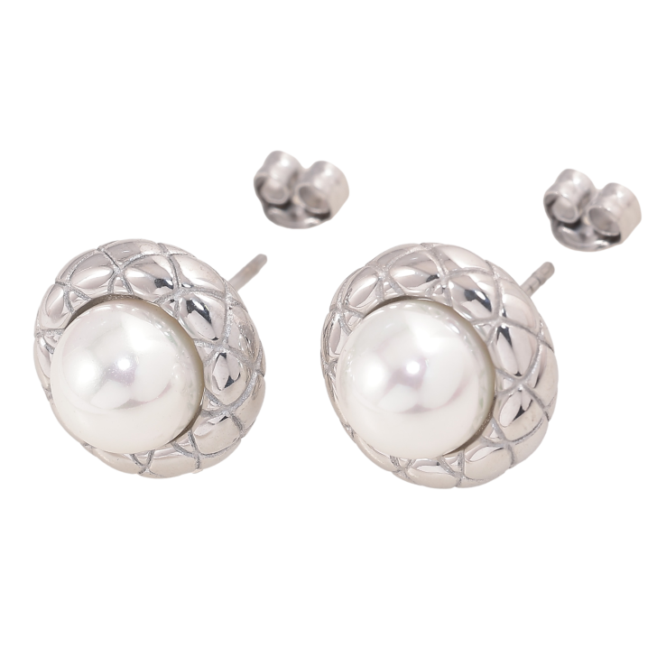 Сережки Нержавіюча сталь пусети "Перлини у декоративній оправі" фото №13