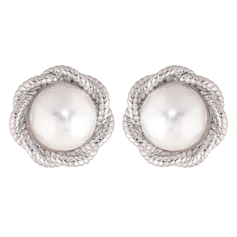 Сережки Нержавіюча сталь пусети "Квіточки з перлинами" фото №2