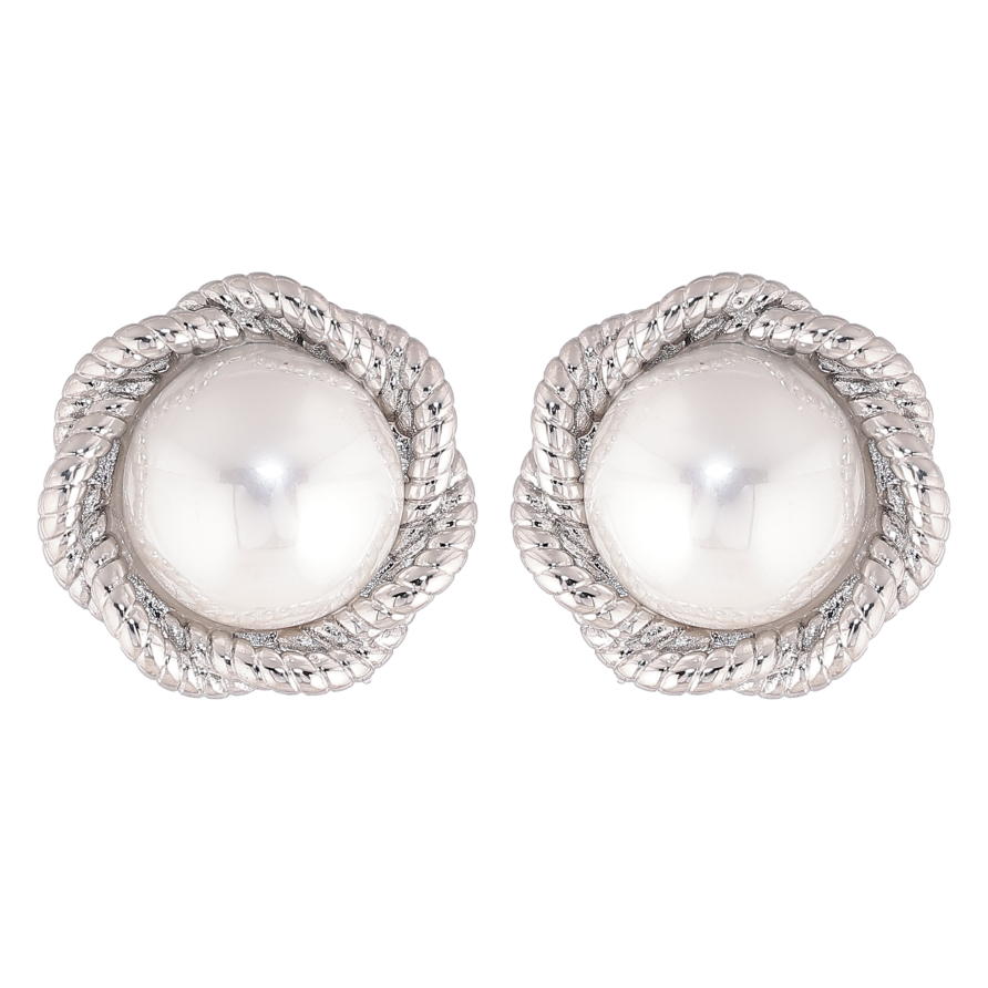 Сережки Нержавіюча сталь пусети "Квіточки з перлинами" фото №1