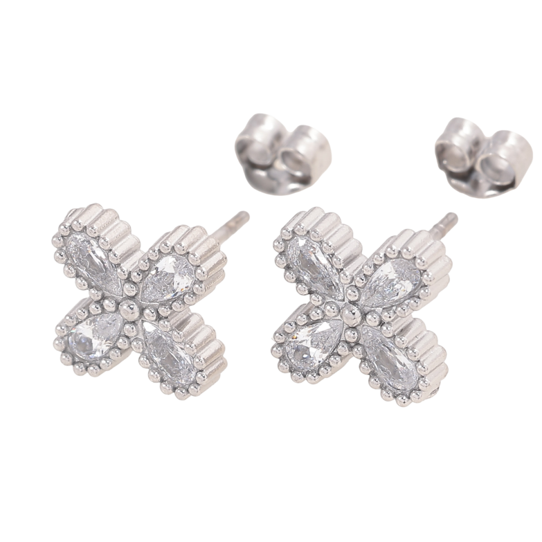 Серьги Нержавеющая сталь пусеты "Кристальные цветочки" фото №1