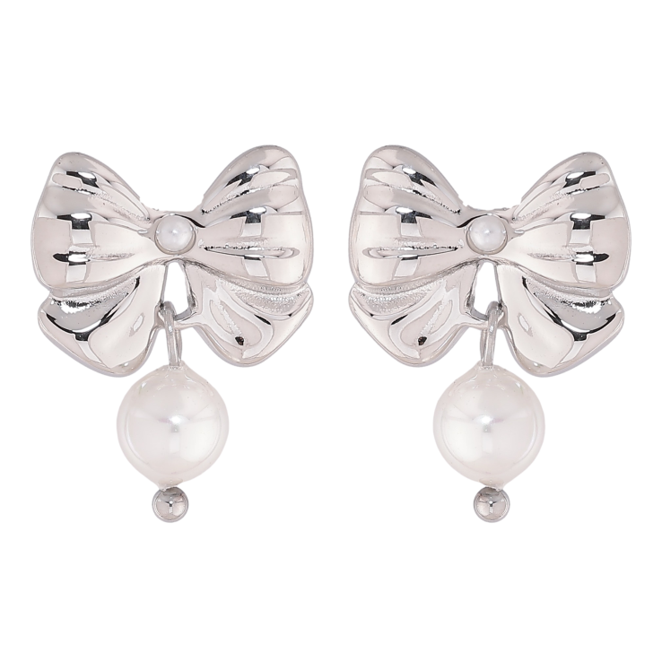 Сережки Нержавіюча сталь пусети "Банти з перлинами" фото №9