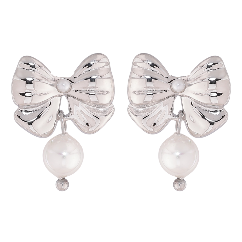 Сережки Нержавіюча сталь пусети "Банти з перлинами" фото №1